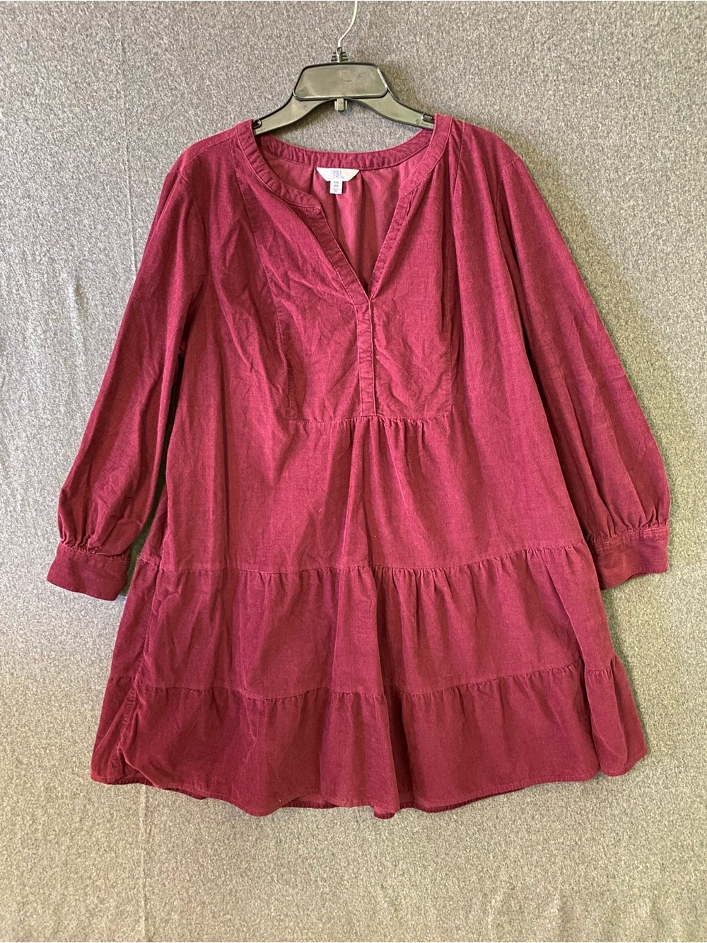 Time and Tru Berry Red Tiered Long-Sleeve Dress